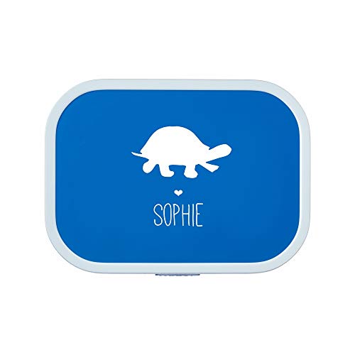 4you Design Brotdose Schildkröte Silhouette mit Namen | Mepal Campus + Bento Box & Gabel - Schule - Kinder - Pausenbox - 6 Farben (Blau)