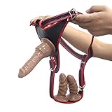 Umschnalldildo mit 3 Silikon Dildos, Einstellbar Harness Strap on Dildo SM Erotik Sexspielzeug für Manner Frauen Lesben