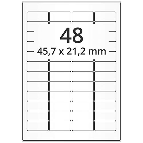 Labelident Kraftkleber-Etiketten auf DIN A4 Bogen - 45,7 x 21,2 mm - 4.800 Papieretiketten extrem permanent auf 100 Blatt, seidenmatt