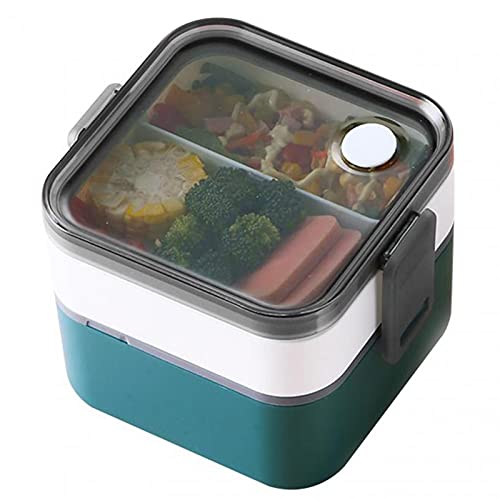 Clenp Bento Box, Lunchbox Getrennte Art Mikrowellen heizung tragbare Schüler Bento Lebensmittel behälter Geschirr für die Schule Weiß + grün. 5,51 "x 5,51" x 4,53"