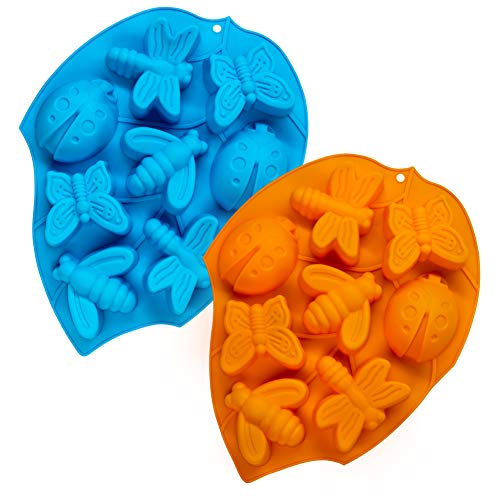 2 Stück 3D Silikon Backformen, CNYMANY 8-Cavity Insect Muffin Mould Küche Gebäck Backform für Fat Bomb Praline Cupcake Seife Kerze - Blau, Orange