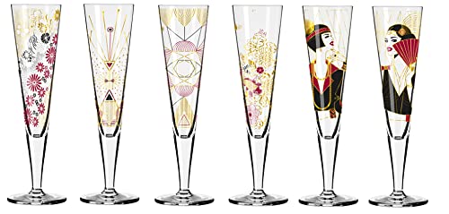 Dekomiro Ritzenhoff Goldnacht Champus 6er Set Set mit Glasreinigungstuch