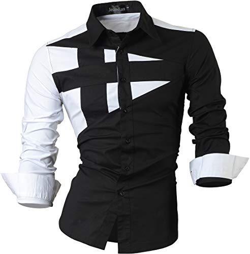 jeansian Herren Freizeit Hemden Shirt Tops Mode Langarmshirts Slim Fit 8397 Black S