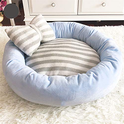 Fansu Hundebett Rund Hundekissen Plüsch weichem Hundesofa rutschfest Base Katzenbett Größe und Farbe wählbar (Blau,M/55cm)