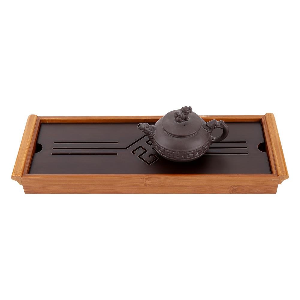 Teetablett,Asixx Serviertablett Chinesischen Kungfu Tee & Kaffee Tablett aus Bambus für Kung Fu Tee, 38,5 x 13,4 x 3,8 cm