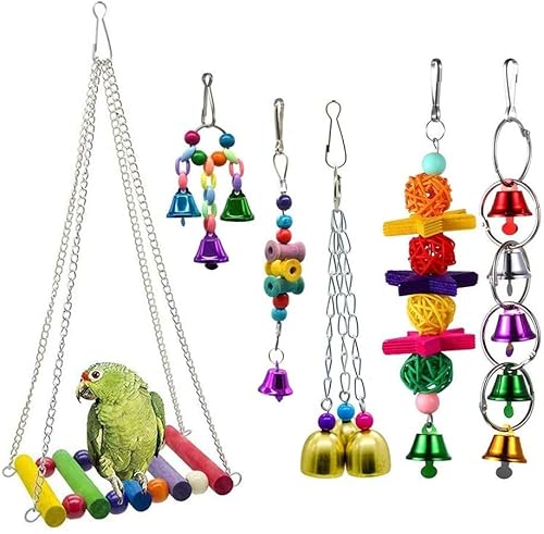 Wellensittich-Spielzeug for Käfig, Papageienspielzeug, Grau-Hängematten-Schaukel, hängende Glocke und Kauspielzeug for kleine Sittiche, Nymphensittiche, Aras
