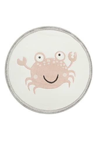 wecon home Moderner Kurzflor Esprit Kinderteppich mit Krabbenmotiv - Crab (120 cm rund, beige rosa)