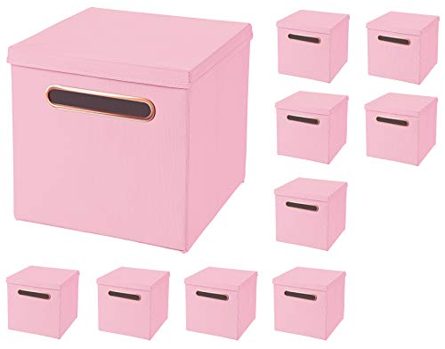 10er Set Rosa Faltbox 32,5 x 32,5 x 32,5 cm mit Rosegold Griff Aufbewahrungsbox von StickandShine faltbar, mit Deckel