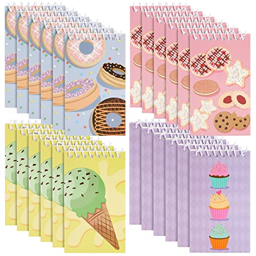 Blue Panda Spiralnotizblock (24 Stück) - 4 Motive mit Desserts wie Kekse, Cupcakes, Donuts - Liniert - Für Tagebuch, Notizen, To-Do-Listen - Mehrfarbig, 7,6 x 12,7 cm
