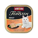 Animonda Vom Feinsten Adult Katzenfutter, Nassfutter für ausgewachsene Katzen, Schlemmerkern mit Huhn, Lachsfilet + Spinat, 32 x 100 g