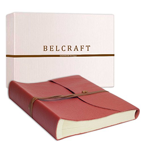 BELCRAFT Capri Fotoalbum aus Leder, Handgearbeitet in klassischem italienischem Stil, Geschenkschachtel inklusive, A4 (23x30 cm) Koralle