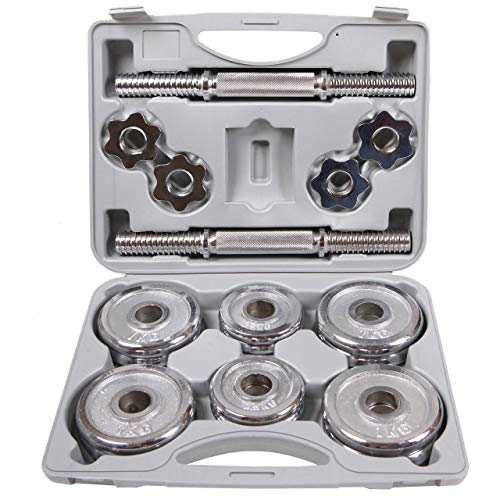 ScSPORTS 15 kg Hantelset Kurzhantel-Set Chrom Gusseisen im Koffer, 30/31 mm Bohrung