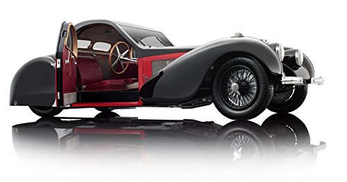 Bauer Exclusive Bugatti Type 57SC Atalante 1937: Originalgetreues, Hochwertiges Modellauto 1: 12 in limitierter Auflage, mit Türen und Motorhaube zum Öffnen, Fertigmodell, schwarz-rot (7828-Z75)