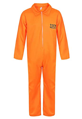 Josamogre Geflüchteter Gefangener Kostüm Overall Herren Gefangenenkostüm Orange Halloween Cosplay XL