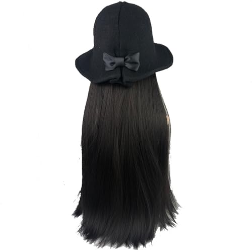 Fischerhut aus Lammwolle mit lockigen synthetischen Haarverlängerungen Perücken Damenhüte mit lebensechtem Haar (Color : 7#, Size : One size)