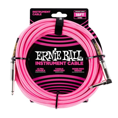 Ernie Ball 18' Braided Straight Angle Inst Cable Neon Pink