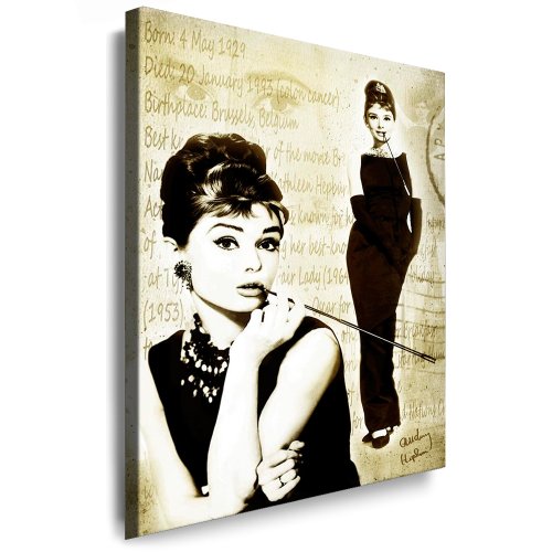 fotoleinwand24 Wandbild `Audrey Hepburn`Bild - 100x70cm k. Poster ! Bild fertig auf Keilrahmen ! Pop Art Gemälde Kunstdrucke, Wandbilder, Bilder zur Dekoration - Deko. Film/Movie/Tv Stars Kunstdrucke