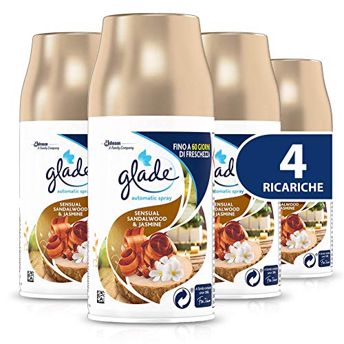 Glade Automatic Nachfüllpack, Raumduftspray Sensual Sandalwood & Jasmine, kurz, 4 x 269 ml