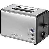 Clatronic TA 3620 Toaster, Edelstahlgehäuse, abnehmbarer Brötchenaufsatz, Auftau-/Aufwärm-/Schnellstoppfunktion, 2 Scheiben-Toaster, Krümelschublade, Edelstahl