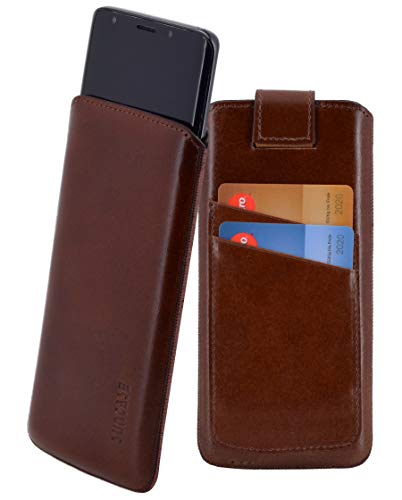 Suncase ECHT Ledertasche Leder Etui kompatibel mit iPhone SE 2020 Hülle Schutzhülle (mit Rückzugsfunktion und Zwei Kartenfächer) Rustik-Mocca braun