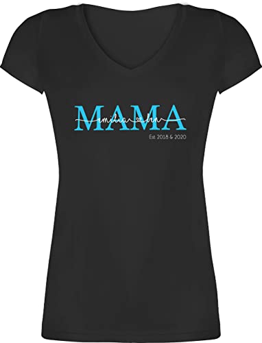 T-Shirt Damen V Ausschnitt personalisiert mit Namen - Muttertag - Mama Kindernamen I Geschenk Geburtstag - S - Schwarz - mom Mutti Shirt e personalisierte muttertagsgeschenke muttertags t - XO1525