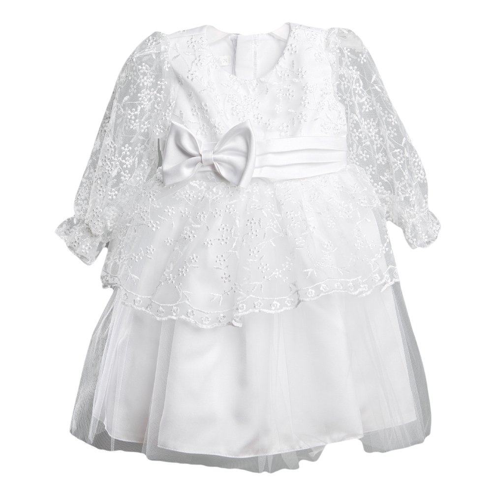 Festkleid Babykleid elegantes Kleid Taufkleid Set inkl. Stirnband weiß Modell 4938 (62)