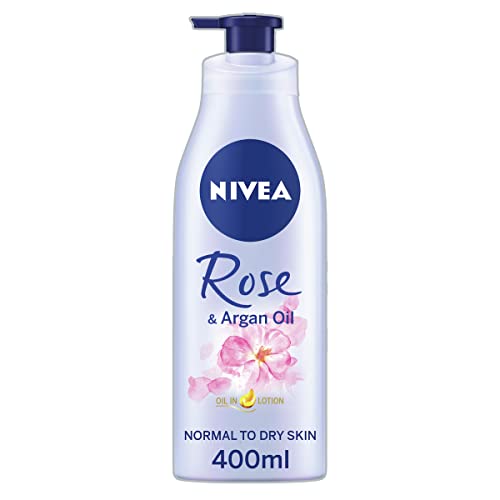 NIVEA Oil In Lotion Rose & Arganöl (400 ml, 6 Stück), Replenishing Body Lotion mit Rose & Arganöl, Intensive Feuchtigkeitscreme mit feuchtigkeitsspendender Formel