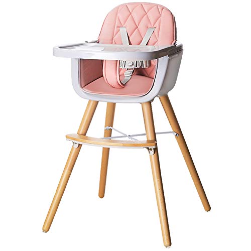 ZXGQF Kinderhochstuhl, Baby-Esszimmerstuhl Fütterungsstuhl aus Holz mit verstellbaren Beinen und Tablett, 5-Punkt-Sicherheitsgurt, abnehmbare Fußstütze, für Kleinkinder Kinder Kleinkinder (Pink)