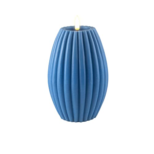 ReWu LED Kerze Deluxe Homeart Rillenkerze Ovale Formkerze aus Echtwachs mit hochwertigem Wachsspiegel - (Ice Blue)