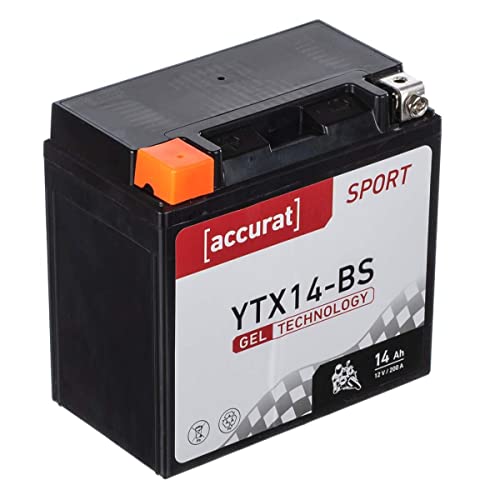 Accurat Motorradbatterie YTX14-BS 14Ah 200A 12V Gel Technologie Starterbatterie in Erstausrüsterqualität zyklenfest sicher lagerfähig wartungsfrei