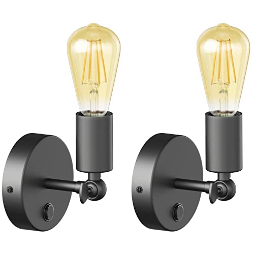 ledscom.de Vintage E27 Wand-Lampe FETRO Schalter, schwarz, schwenkbar + LED Vintage amber max. 814lm extra-warmweiß 3-Stufen, 2 Stk.