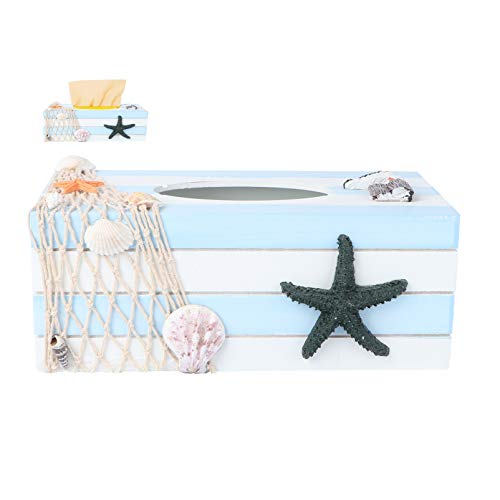 TOPBATHY Taschentuchbox aus Holz, mediterran, dekorative Taschentuchbox, Küstenstrand, nautische Tischdekorationen, Ornamente (Größe: 24 x 2 x 10 cm)
