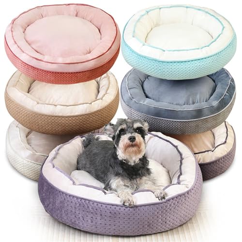 RiRaku Gemütliches und stilvolles handgefertigtes rundes Hundebett mit geprägtem Design - Platzsparendes und bequemes Haustierbett (Farbe: 50 cm, Größe: Blau)