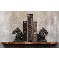 Buchstützen Pferdekopf 2 Stück Buchständer Pferd Gusseisen Antik-Stil Bronze-Optik