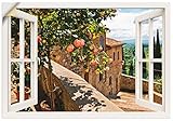 ARTland Wandbild selbstklebend Vinylfolie 70x50 cm Fensterblick Fenster Toskana Landschaft Garten Rosen Balkon Natur T5QC