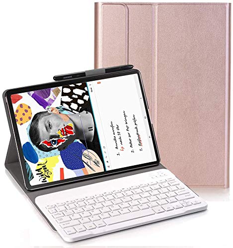RLTech Tastatur Hülle for Lenovo Tab P11 Pro 2020 - (QWERTY Layout), Ultradünn Flip Entfernbar Drahtloser Keyboardständer Ledertasche für Lenovo Tab P11 Pro 2020 Tablet, Roségold