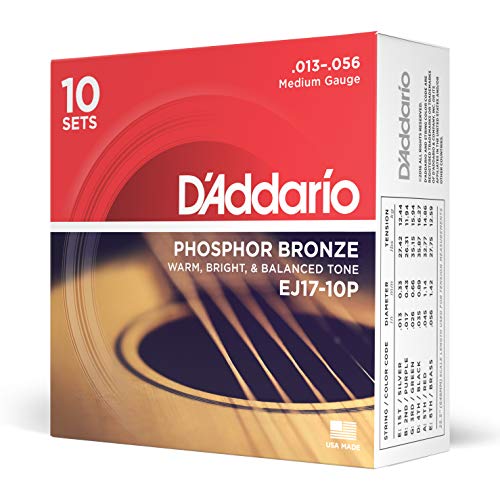 D'Addario EJ17-10P Phosphorbronze Saiten für Akustikgitarre .013 - .056 Medium (10er Pack) Sparpack