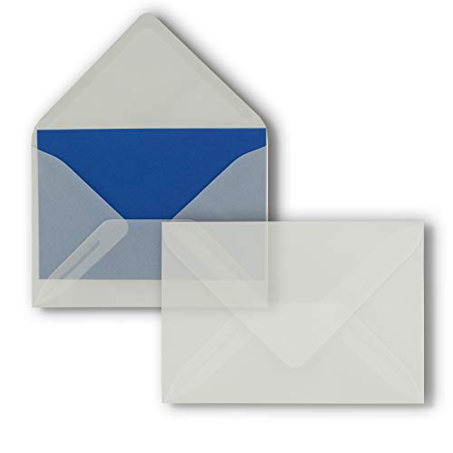 250x Briefumschläge B6-17,5 x 12,5 cm - Transparent - Nassklebung mit spitzer Klappe - 92 g/m² - Für Hochzeit, Gruß-Karten, Einladungen