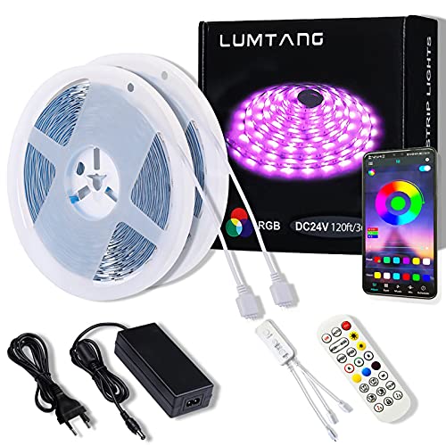 LED-Streifen, RGB-LED-Streifen 36m SMD 5050-LED-Leuchten, App-Steuerung Musiksynchronisation Farbstreifen mit 24 Tasten und Bluetooth-Fernbedienung mit 24 Tasten UL-Netzteil (36M)