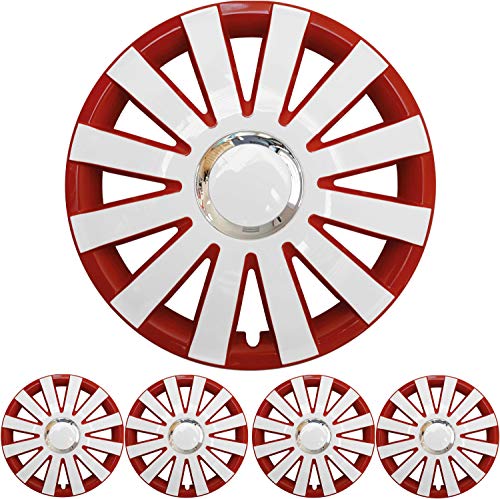 4X Premium Design Radkappen Radzierblenden Set 'Onyx' 15 Zoll in Rot/Weiß