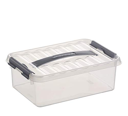 6 x SUNWARE Q-Line Box mit Griff - 4 Liter - 300 x 200 x 100 mm - transparent/silber