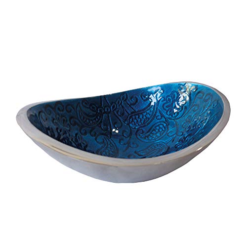 Bitto Räucherschale Räuchergefäß JALINA blau mit Paisleymuster Aluminium oval, 14,5 x 12 x 5 cm