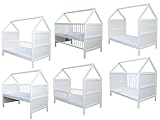 Babybett Kinderbett Juniorbett Bett Haus 140x70cm mit Matratze weiss 0 bis 6 Jahre