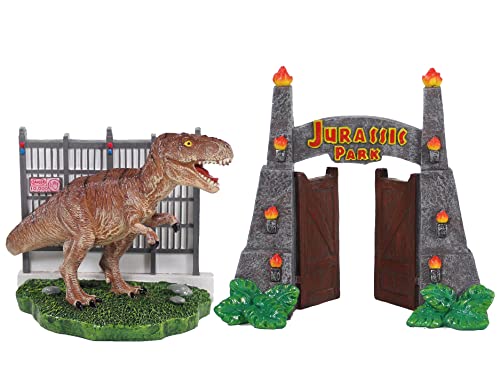 Penn-Plax Jurassic Park Aquarium-Ornament-Set, offiziell lizenziert, 2-teilig, inkl. T-Rex- und Parktor-Dekorationen, klein