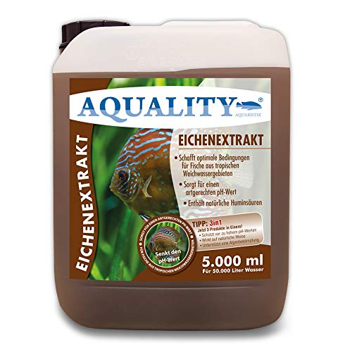 AQUALITY Aquarium Eichenextrakt (Senkt den pH-Wert für artgerechtes und weiches Wasser - Optimal für Fische aus tropischen Weichwassergebieten Diskus und Skalare), Inhalt:5 Liter