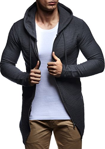 Leif Nelson Herren Sweatjacke mit Kapuze Slim Fit Baumwolle-Anteil Basic Männer Hoodie-Cardigan Langarm Jungen Schwarze Kapuzenjacke für Winter Sommer LN6301 Anthrazit Small