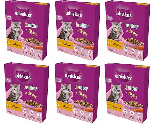 Whiskas Junior Trockenfutter für Kätzchen (2-12 Monate) mit Huhn 6er Pack (6 x 300 g) im Karton