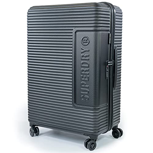 Superdry Hartseitige ABS-Koffer – Hartseitiges Reisegepäck mit 8 Spinner-Rädern, TSA-Schlösser | Medium & Small in 3 Farben SUP100, schwarz / schwarz, S, Hartschalengepäck mit Spinnrollen