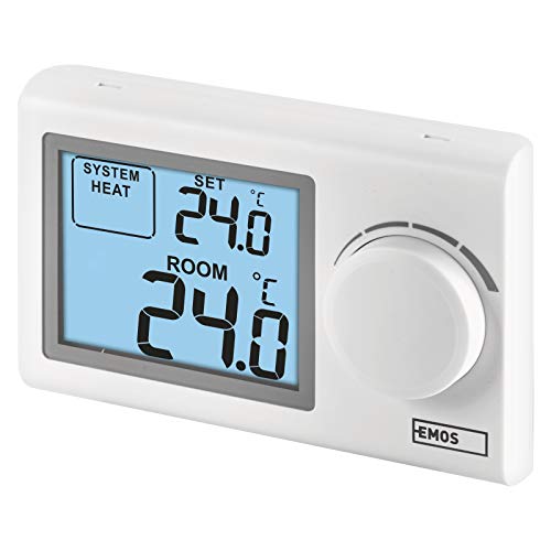 EMOS P5604 digitaler Raumthermostat, manueller Wandthermostat für Heizungssysteme und Kühlungssysteme, Thermostat/Raumtemperaturregler mit Stellrad, drahtverbunden zur Aufputzmontage, Weiß