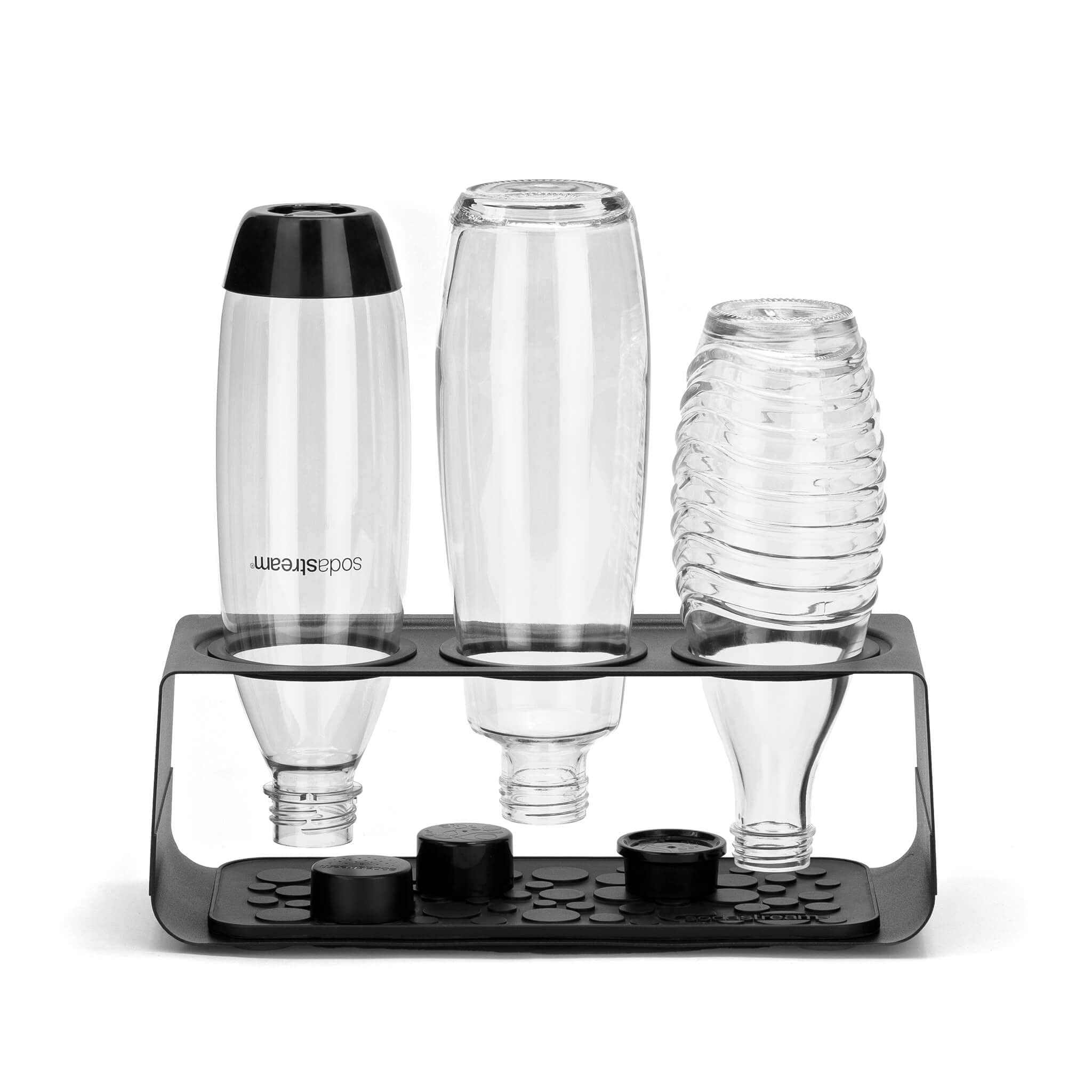 SodaStream Premium Flaschenabtropfhalter aus Edelstahl, kompatibel mit allen SodaStream Flaschen, in matt schwarz, 34,6x14,8x12,6 cm